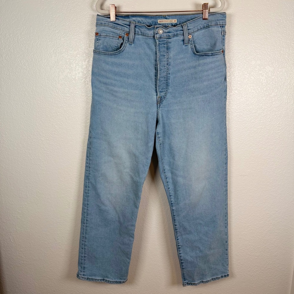 Levi's Ribcage Straight Ankle Jeans Light Wash High Rise Button Fly Size 32x27